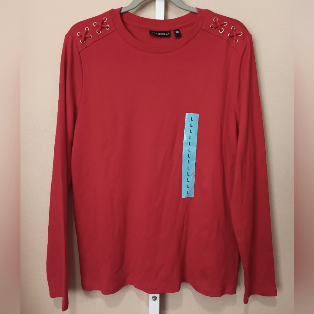 Rafaella Women's (Size L) Tango Red Long Sleeve Top (NWT)